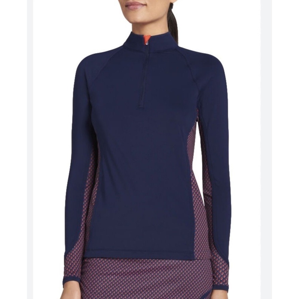 Peter Millar Women's Sun Deco Quarter-Zip Navy Long Sleeve UPF Top Golf Tennis